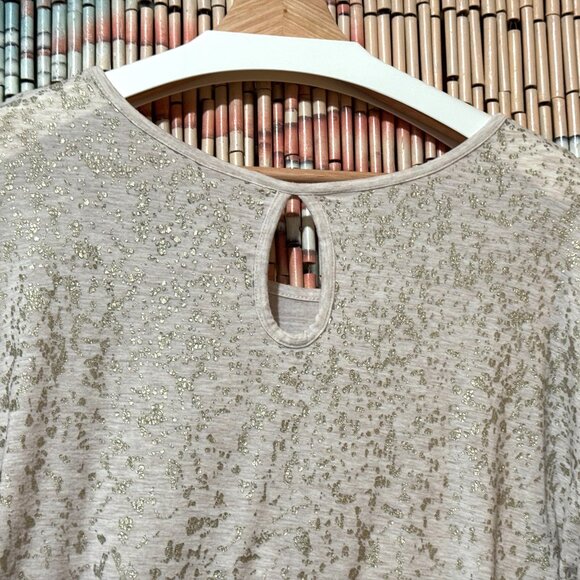 Tunic Shirt with Side Ruching/Back Keyhole, Abstract Sparkles, Heathered Oatmeal - Picture 4 of 15